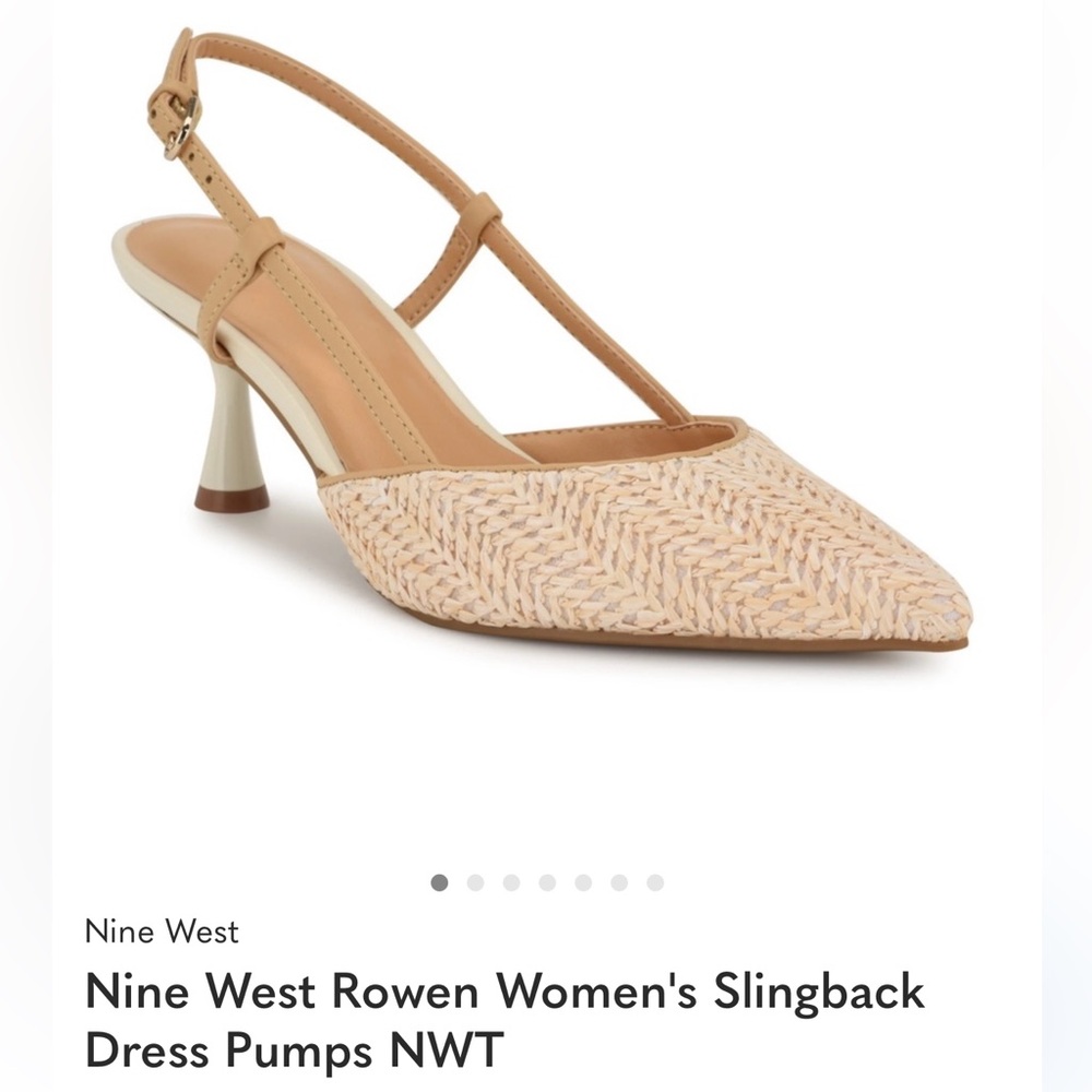 Nine West Beige Woven Slingback Pointed-Toe Heels